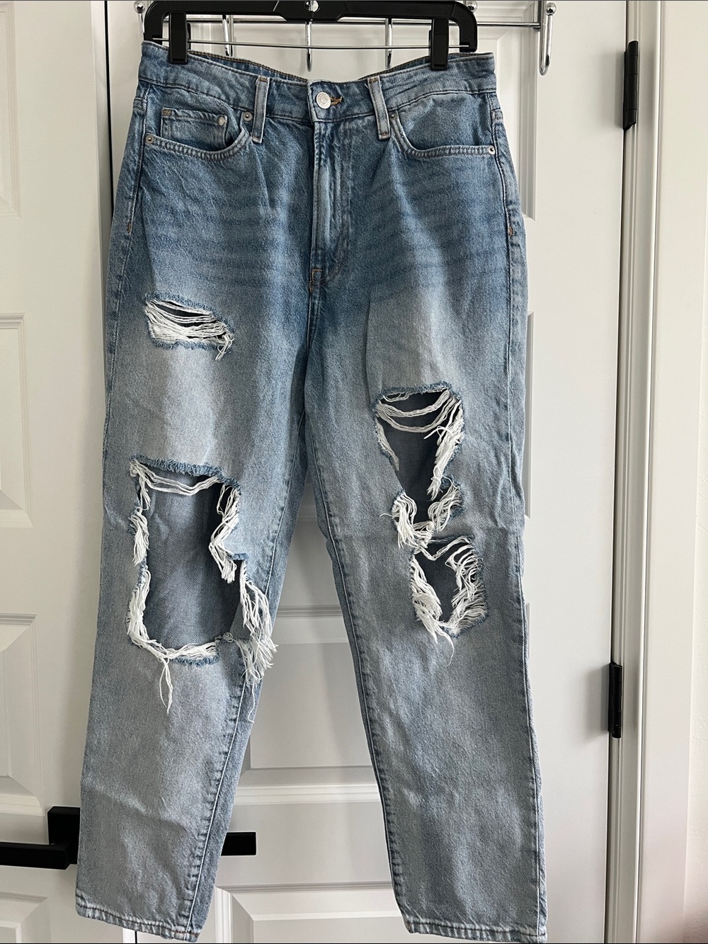 H&M Light Blue High Rise Distressed Jeans
